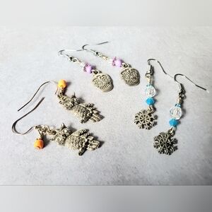 Three Pairs of Silver Tone Earrings